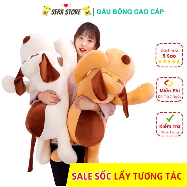 Gối ôm Hình Thú Chó Bông Mũi Tim Dài Nằm Lười, Gấu Bông Cute Đáng Yêu Tai To Size 1M - 1M3 Siêu Mềm Mịn Co Giãn 4 Chiều