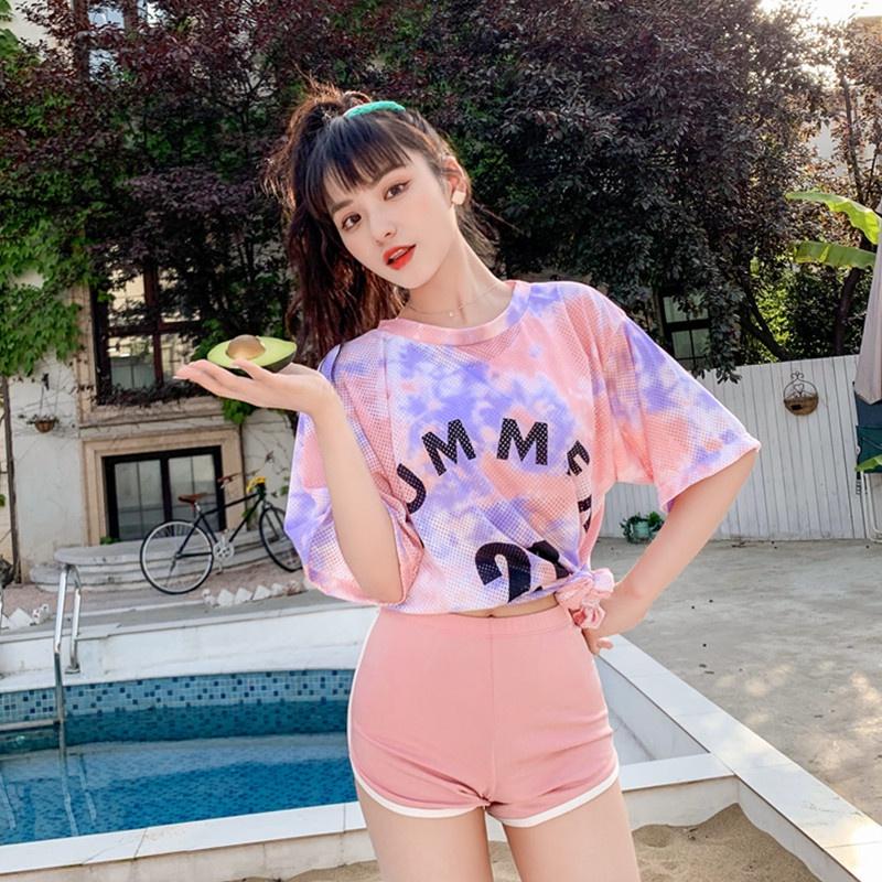 Bộ đồ bơi nữ áo lưới 3 mảnh chất đẹp phong cách thể thao kín đáo