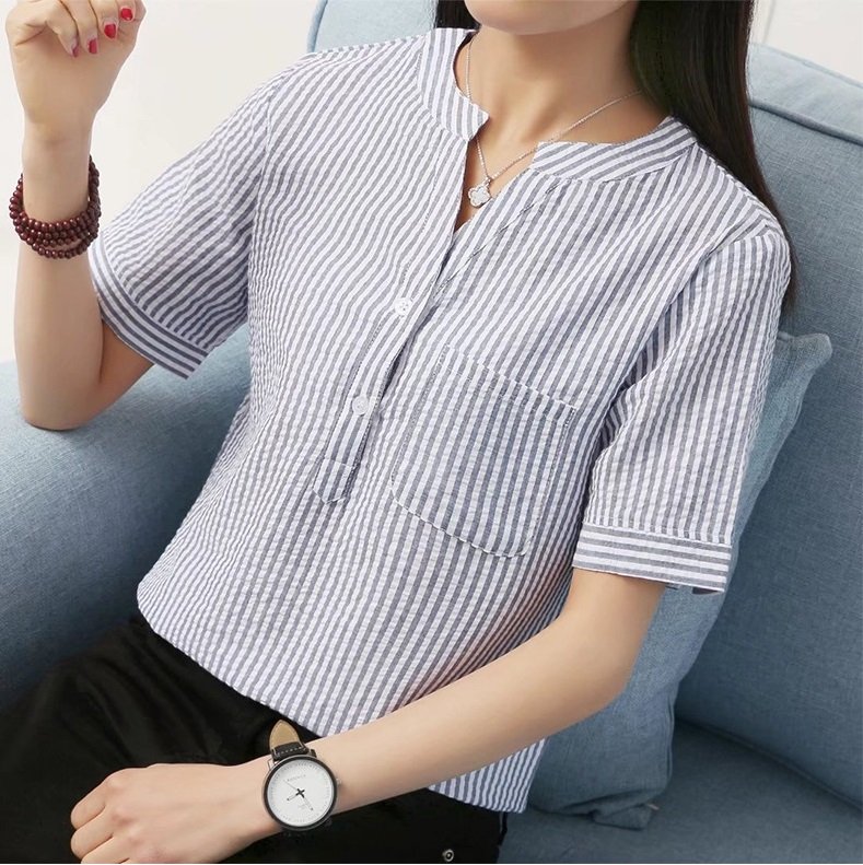 Áo sơ mi nữ ngắn tay chất liệu đũi thoáng mát s51