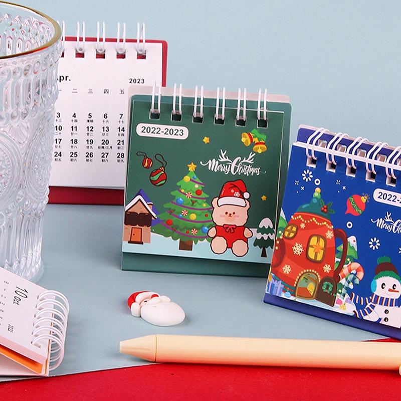 Lịch 2022-2023 Mini Để Bàn Họa Tiết Hoạt Hình Phong Cách Giáng Sinh