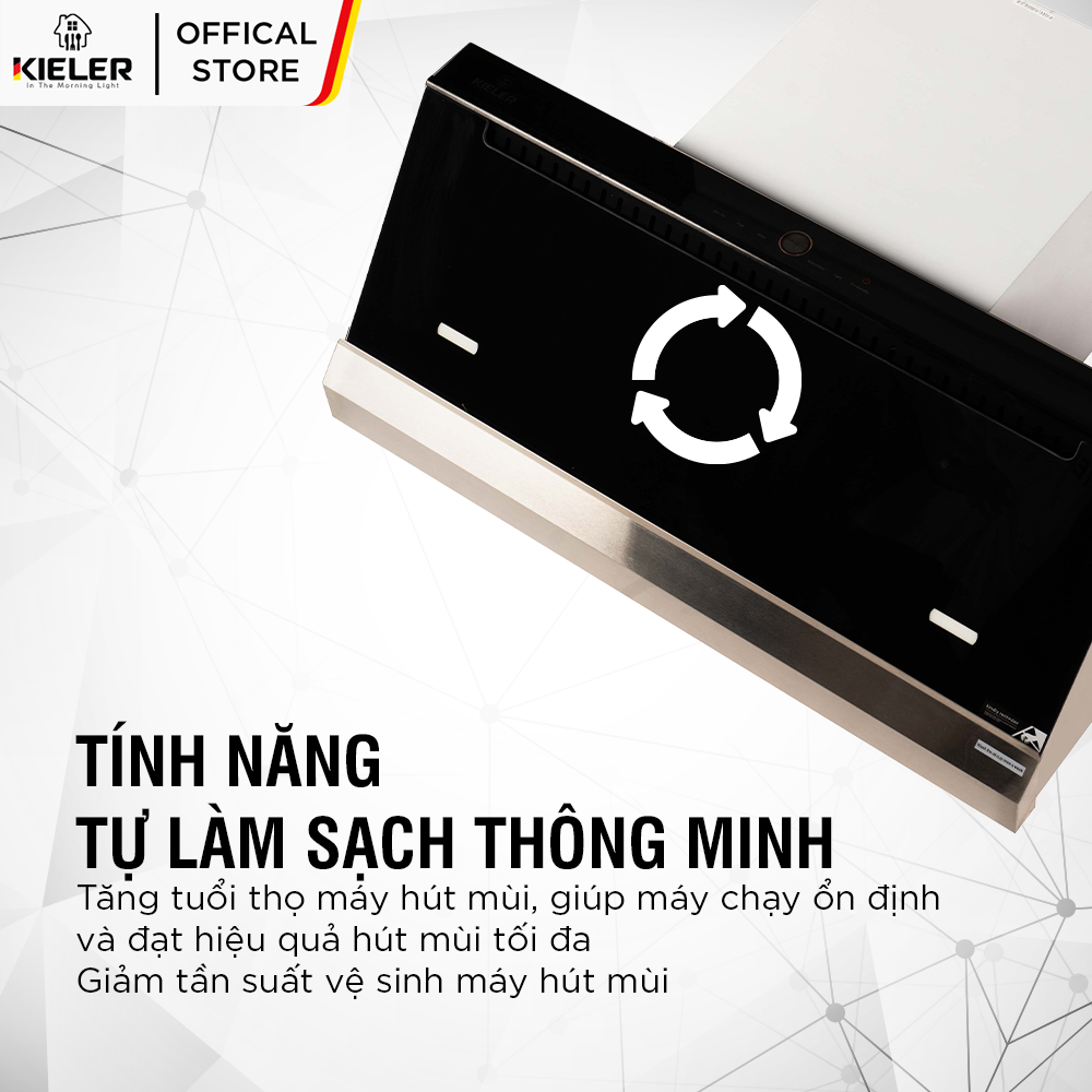 Máy hút mùi 2 cửa KIELER KL-SUPER965 công suất cao, hoạt động êm, mặt kính vát, điều khiển bằng cử chỉ, cảm ứng - Hàng Chính Hãng