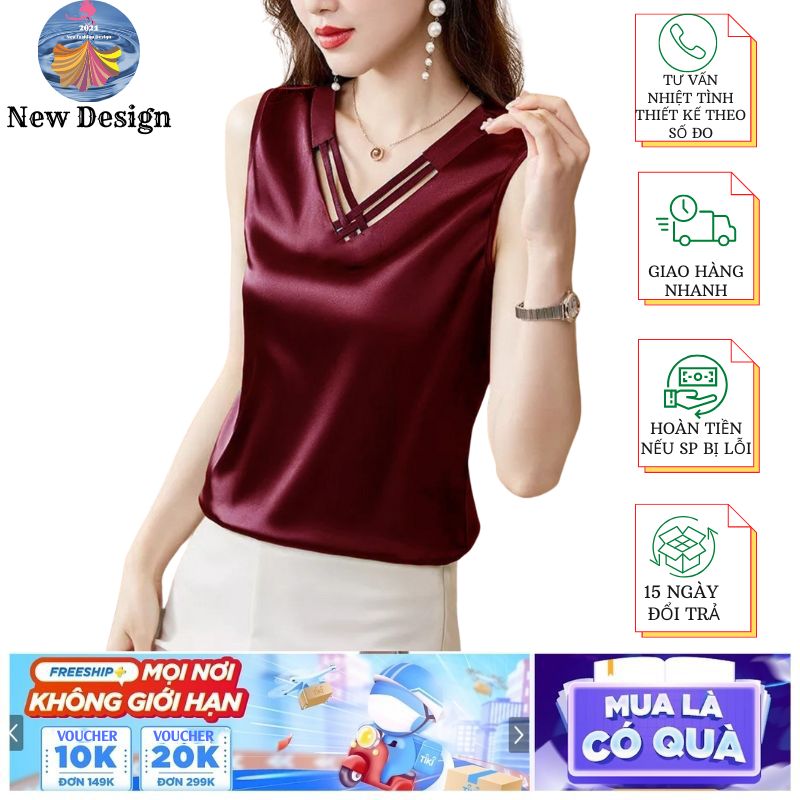 Áo Kiểu Nữ New Design Thiết Kế Dáng Áo Sơ Mi Suông, Cổ V Gọi Cảm Chất Lụa Satin Mịn, Thoáng Mát Nhiều Màu  AO0011