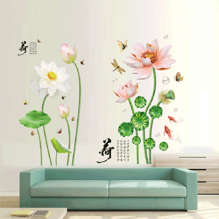 Decal dán tường hoa sen combo sang trọng