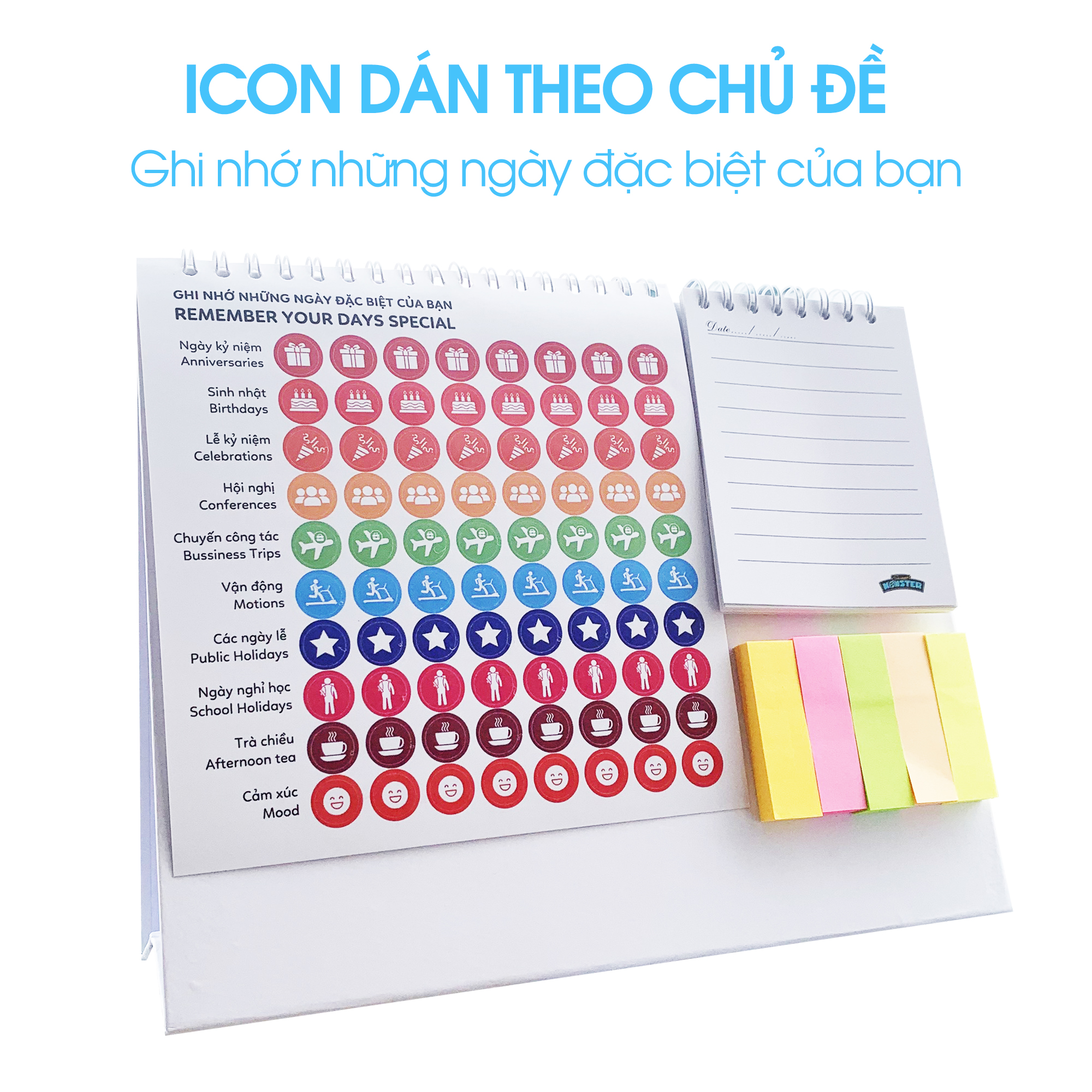 Lịch để bàn 2023 ngày âm dương, sổ tay mini và giấy note ghi chú kế hoạch thiết kế độc quyền