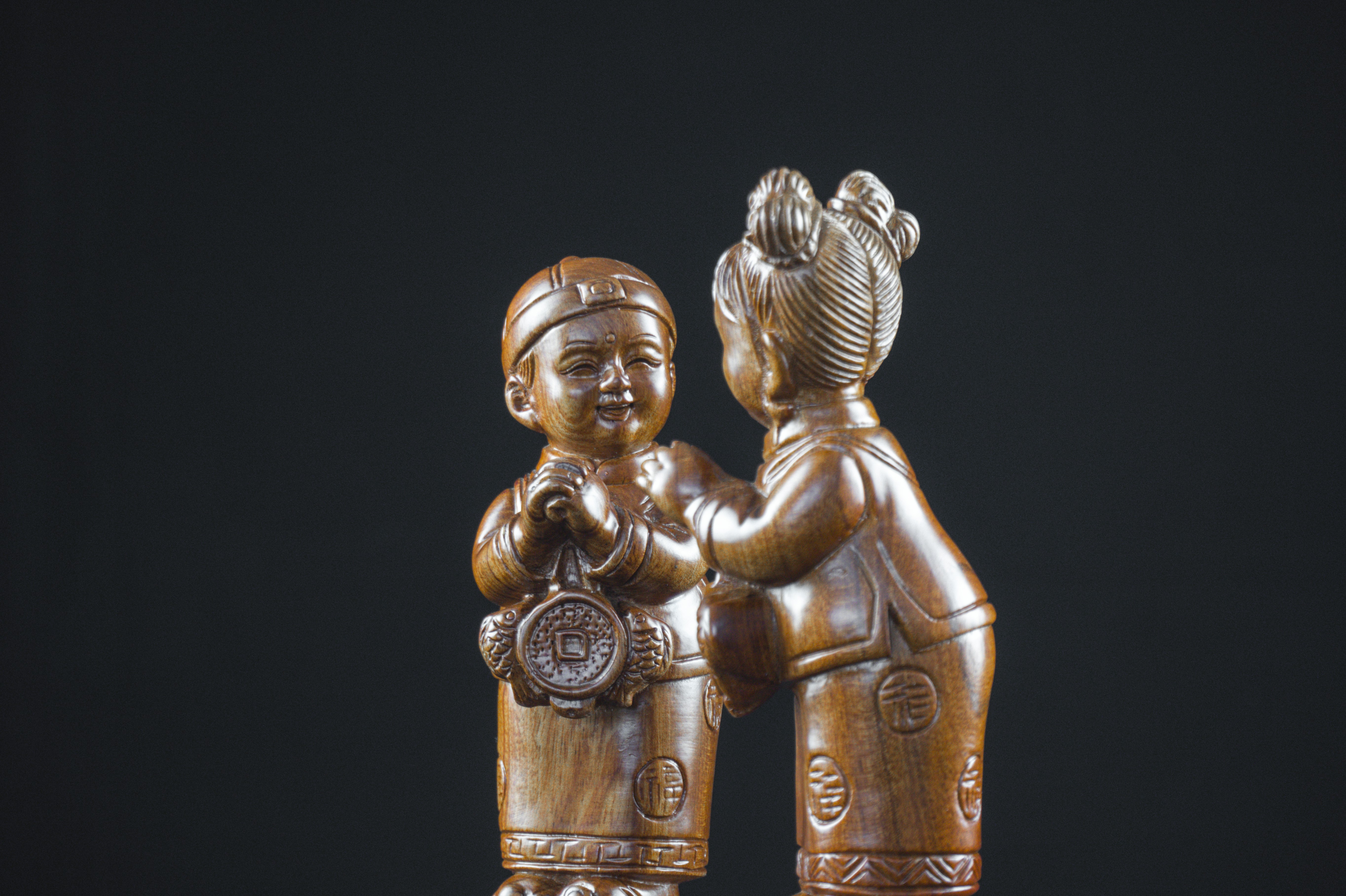 Tượng gỗ mỹ nghệ- Kim đồng ngọc nữ- gỗ hương