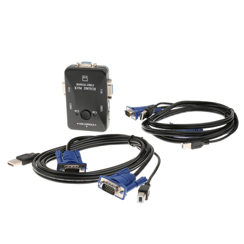 2 Port USB VGA KVM Switch with Cables Mouse Keyboard Monitor Plug & Play