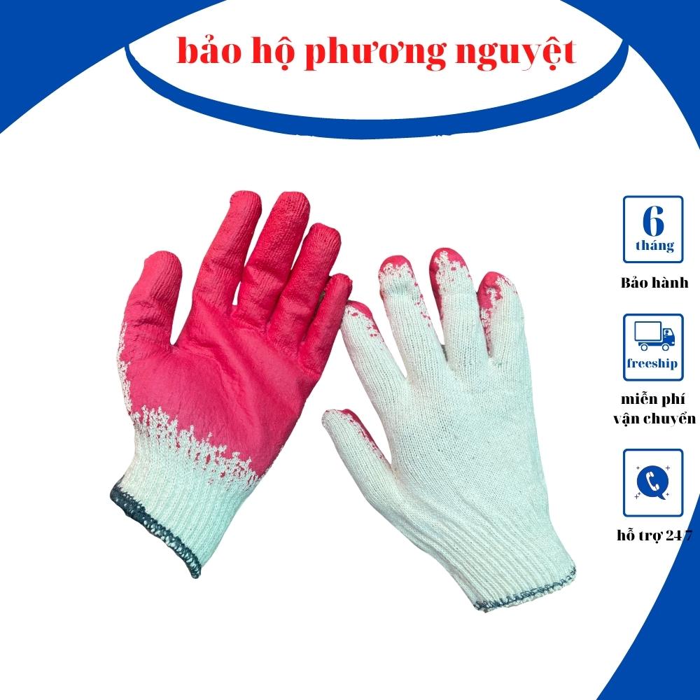10 đôi găng tay bảo hộ chất liệu vải sợi dùng để làm việc,chống trơn trượt phủ sơn đỏ