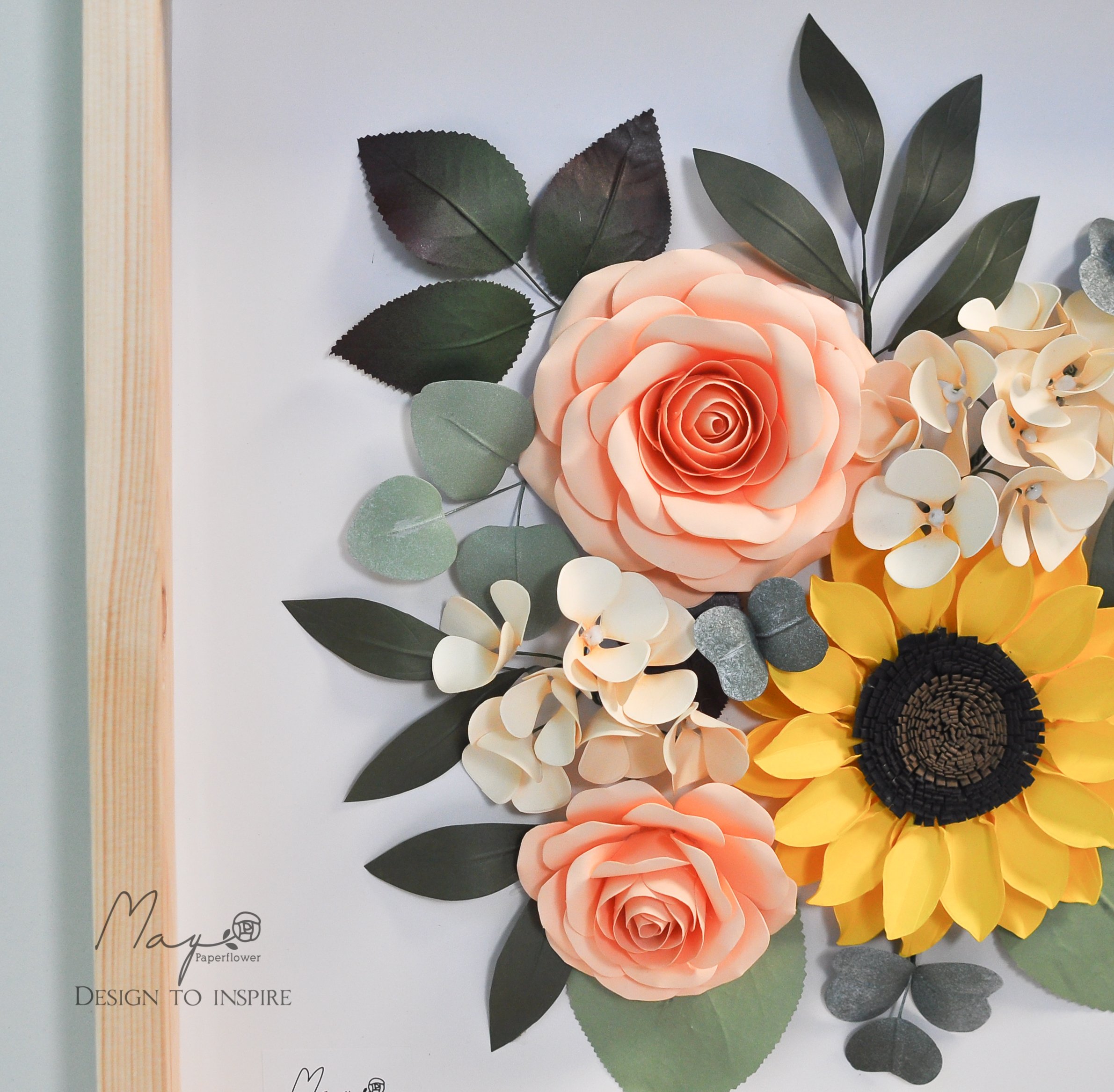 Tranh Hoa Giấy Handmade Trang Trí - Bình Minh MAYPAPERFLOWER Khung Gỗ Size 33x33cm