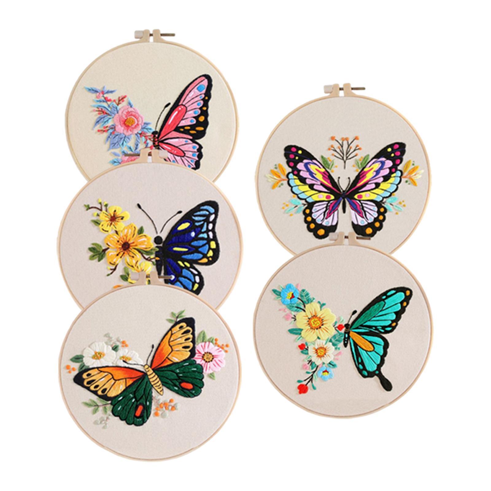 Embroidery Starter Kit Butterfly Flower Pattern with Embroidery ...