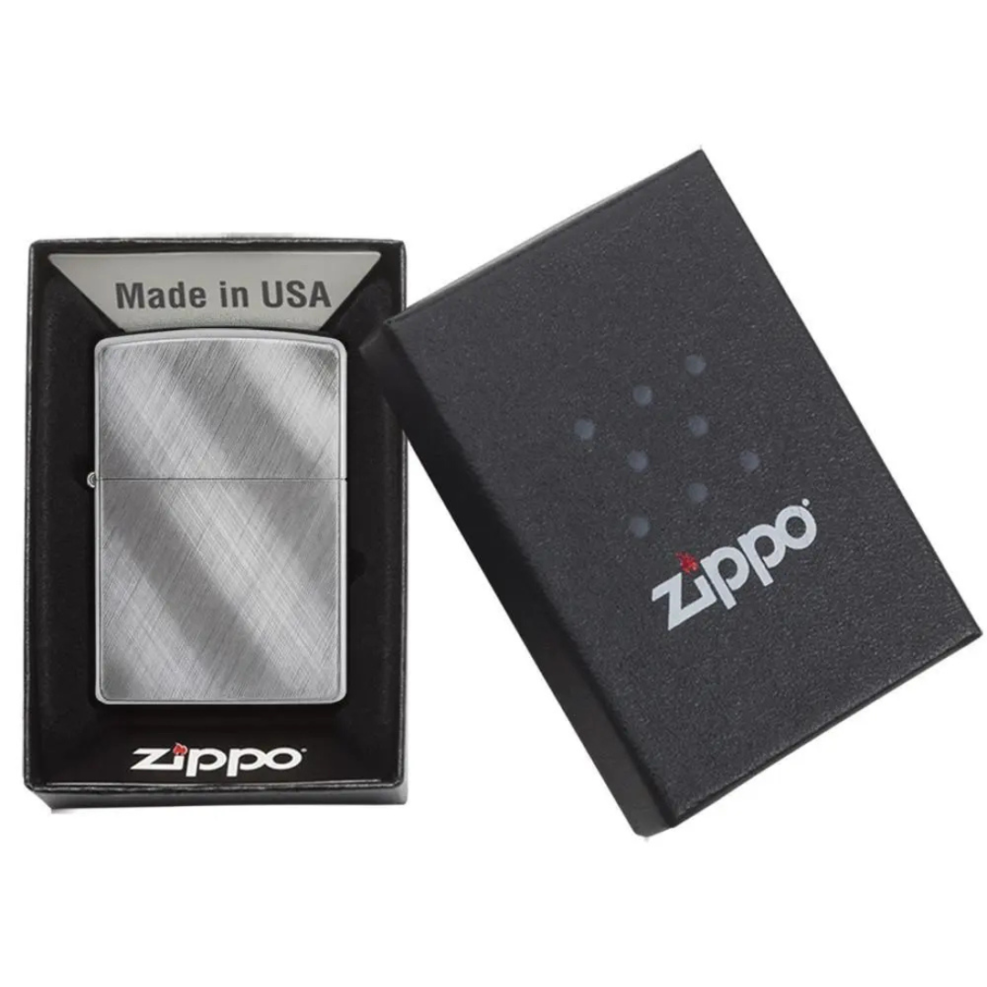 Bật Lửa Zippo Classic Diagonal Weave Chính Hãng - Zippo Chải Xước Chéo Chrome Bạc Cao Cấp