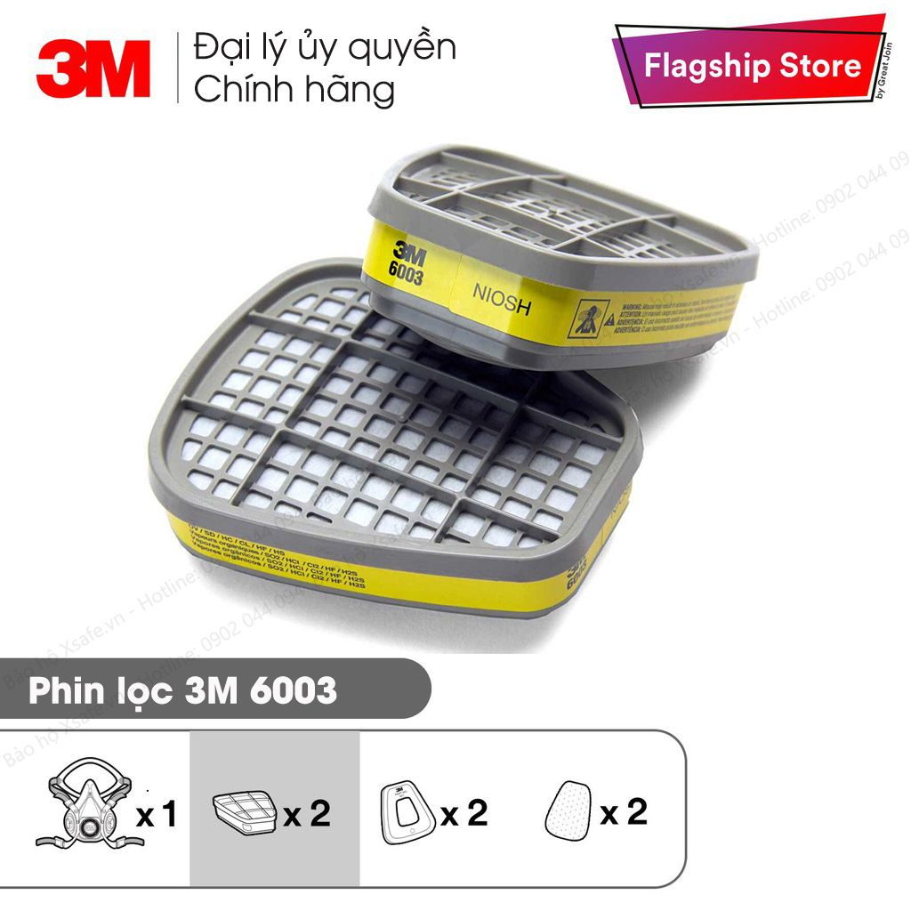 Phin lọc 3M 6003 Phin lọc hơi hữu cơ, vô cơ (thuốc sâu, hơi sơn, hóa chất) cho mặt nạ phòng độc 3M 6200 7502 6800