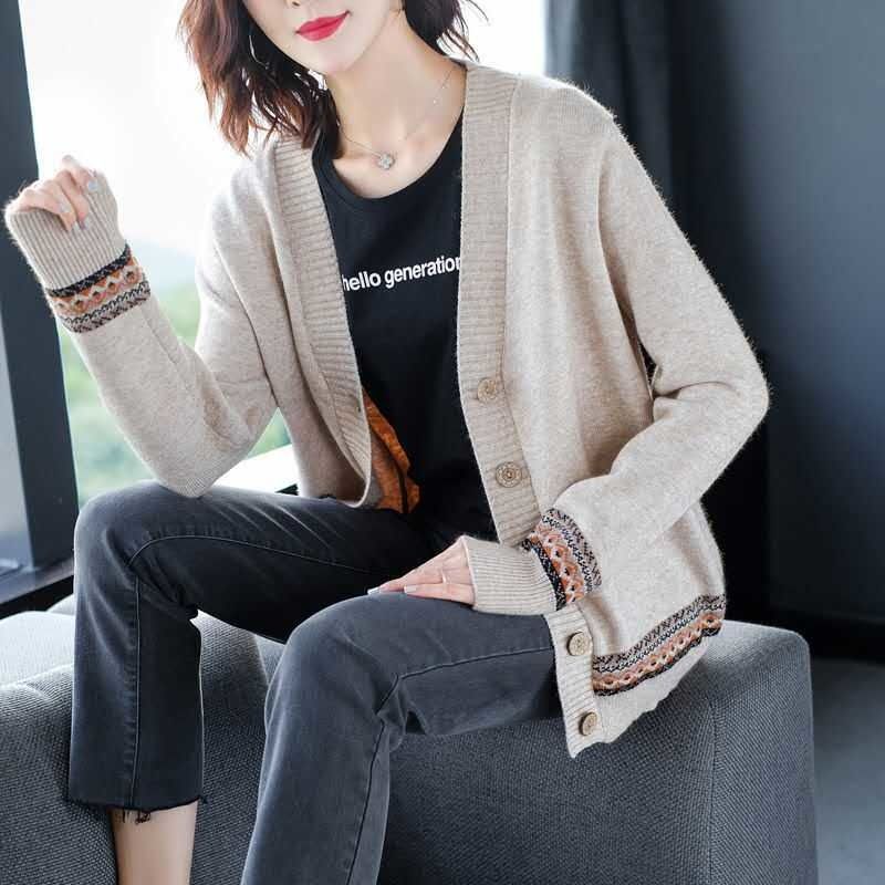 Áo  khoác len nữ cardigan họa tiết thổ cẩm,áo len dệt kim, áo len nữ