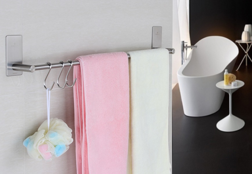 Kệ treo khăn nhà tắm INOX 304 dán tường gạch men keo dán 3M kích thước 55cm - INOX55