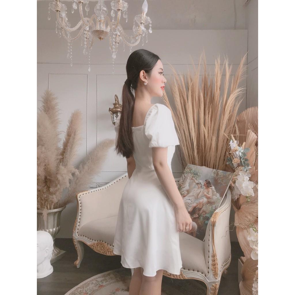 ĐẦM DỰ TIỆC VOAN 2 LỚP TRẮNG ĐEN ĐẮP CHÉO NGỰC