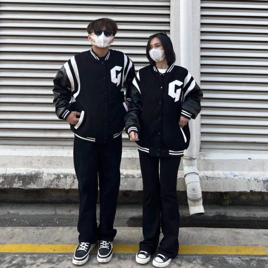 Áo KHOÁC BOMBER CHỮ G (NHUNG PHỐI DA) Ulzzang Unisex