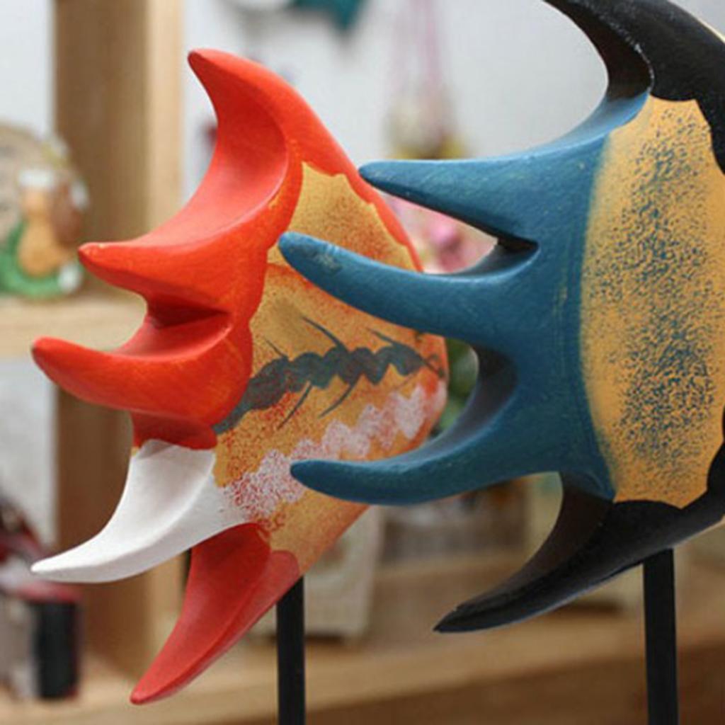 Wooden Fish Figurine Miniature Sculpture with Stand Ornament for Home Table