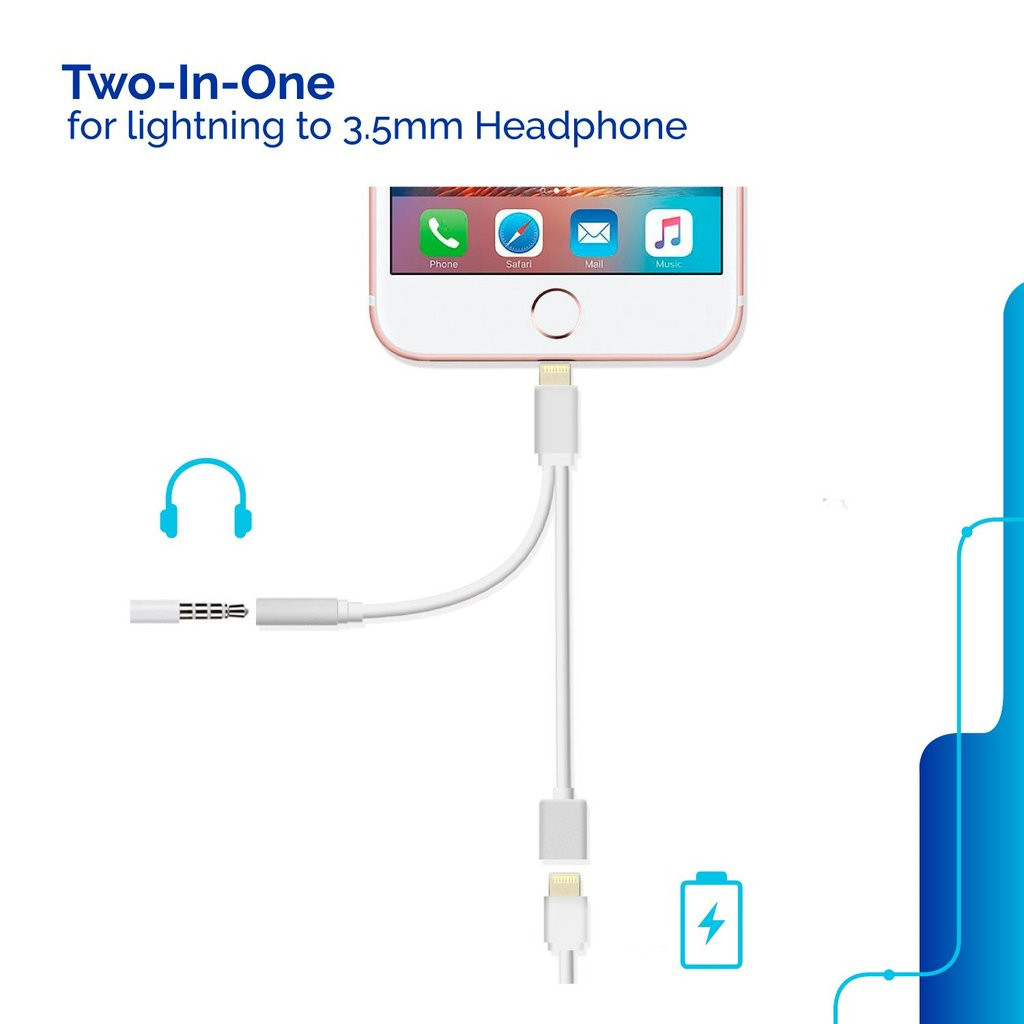 Cáp chia cổng Lightning ra tai nghe 3.5mm và  sạc nguồn cho Iphone7,8 hàng cao cấp