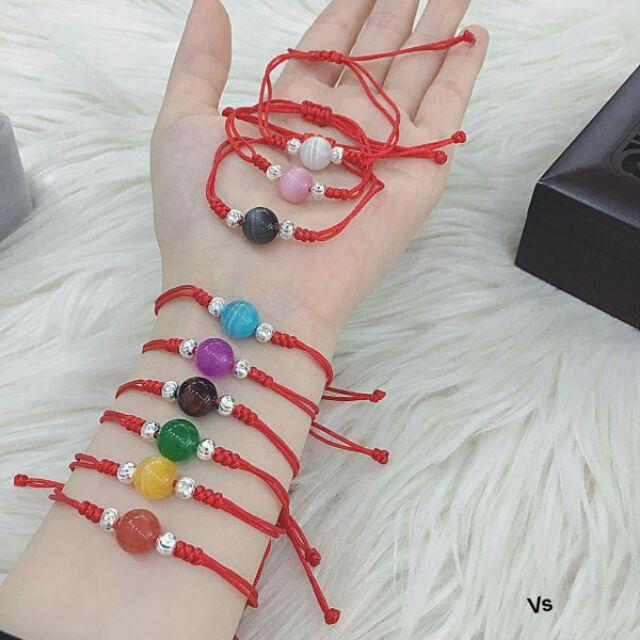 Vòng chỉ đỏ tết đá mix bi bạc