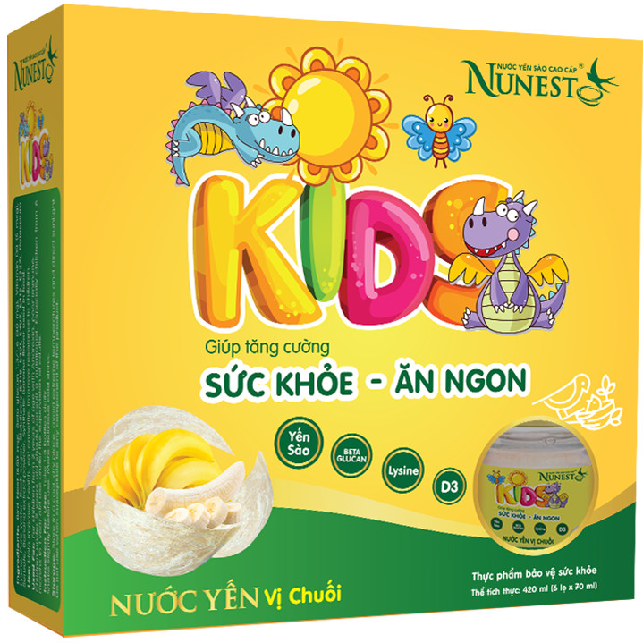 Lốc nước yến cho bé Nunest Kid vị Dâu/Chuối (6 lọ x 70ml)