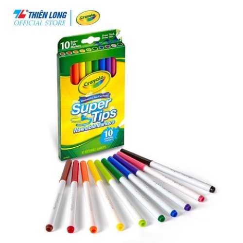 Bộ 10 màu bút lông nét mảnh - nét đậm có thể rửa được Crayola Supertips Washable Marker