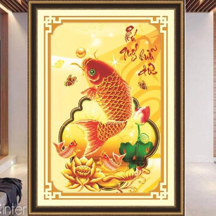 Tranh thêu cá phú quý hữu dư 53583 - kích thước: 52 * 72cm.