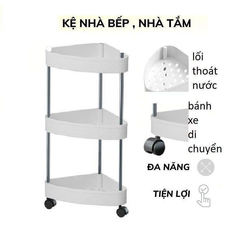 Kệ góc tường tam giác 4 tầng có bánh xe di chuyển