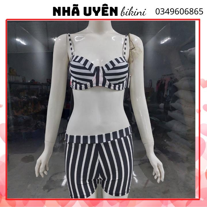 Bộ bikini nhã uyên 2 mảnh mút nâng Set bikini gọng nâng ngực quần nhúng cạp cao che bụng