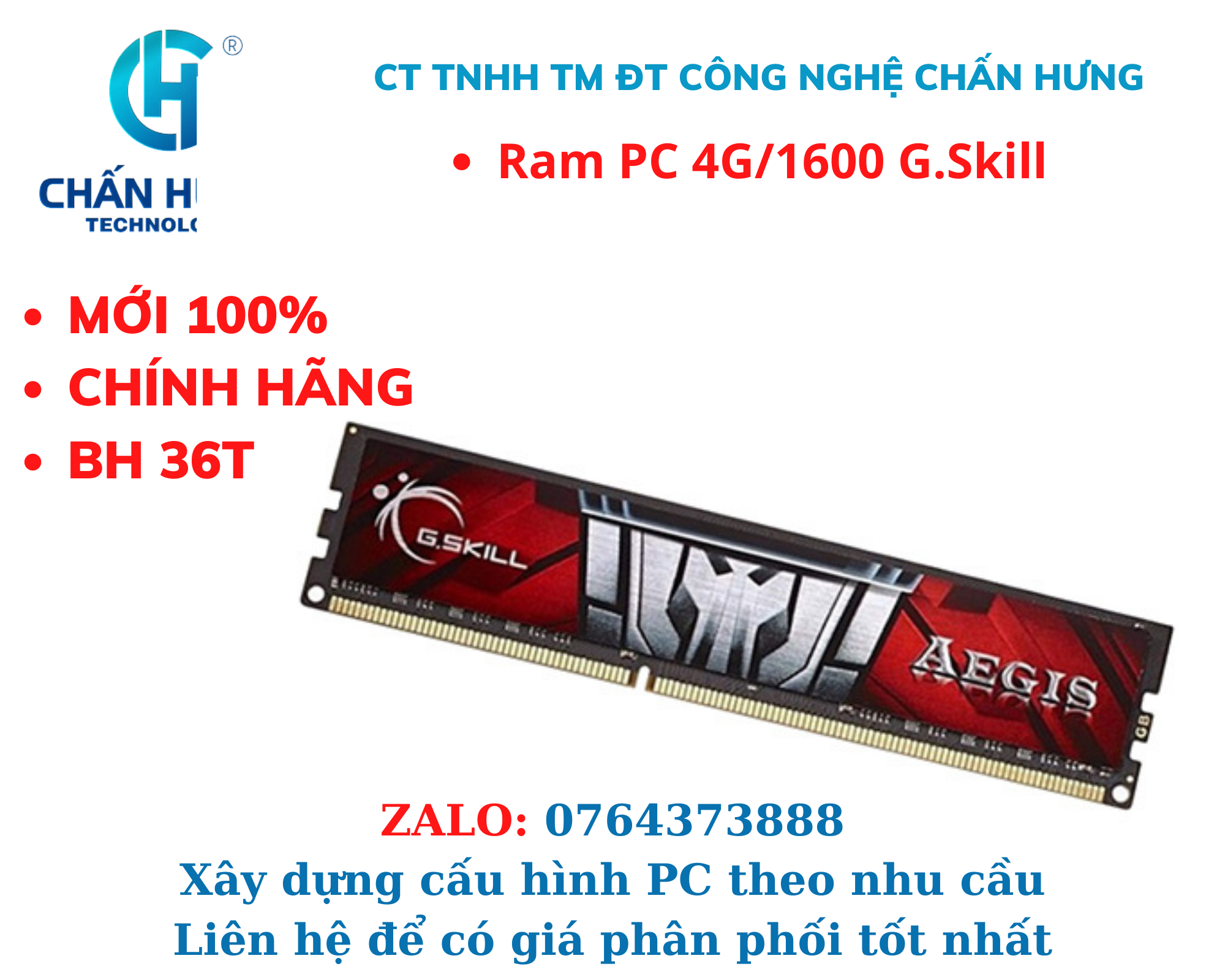 Ram PC G.SKILL Aegis 4GB 1600MHz DDR3 - HÀNG CHÍNH HÃNG