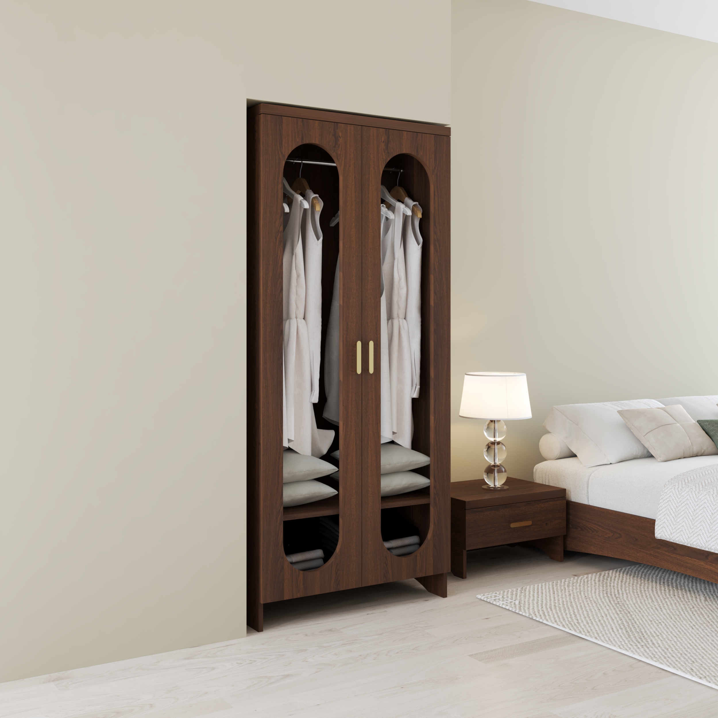 HAPPY FURNITURE , Tủ quần áo 2 cửa kính - CHEVY, TCM_228 , 80cm x 59cm x 180cm DxRxC