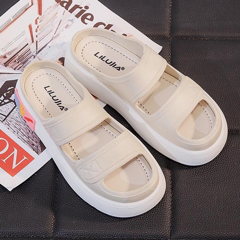 Dép lê nhựa mềm màu kem đế các màu dễ thương - 3P