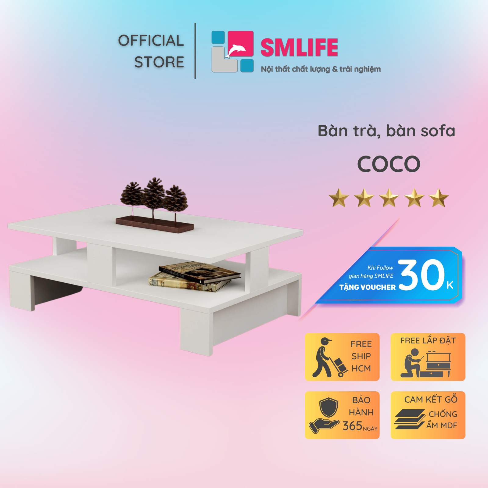 Bàn sofa hiện đại kiểu dáng nhỏ gọn SMLIFE Coco