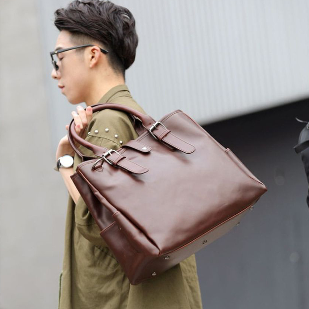 Men Business Tote Bag Crazy Horse Leather Large Capacity Trendy Casual Handbag