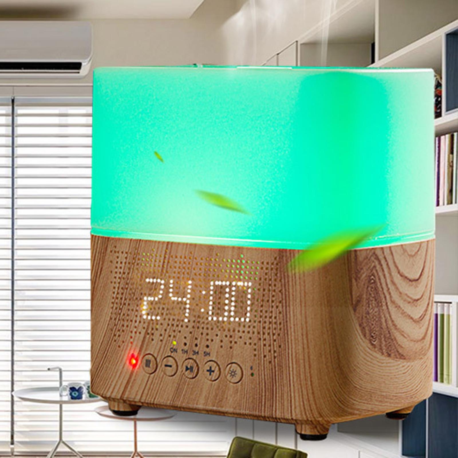 Wood Grain Air Humidifier Diffuser with Blueteeth Speaker Aromatherapy Atomization Alarm Clock Essential Oil Diffuser for Home Living Room