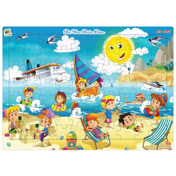 Bộ Xếp Hình Khổ A3 Puzzle Minh Châu 70-047 - Bé Yêu Biển Lắm (70 Mảnh Ghép)