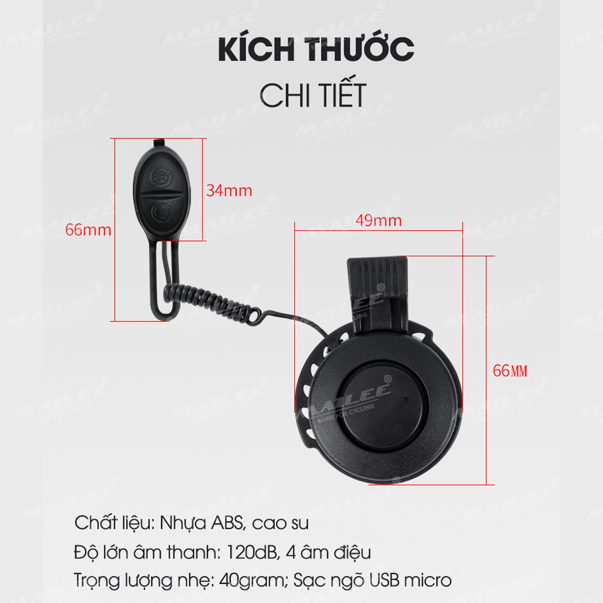 Còi Xe Đạp TW-002 120dB Sạc Điện USB 4 Âm Thanh Nút Ấn Rời Mai Lee