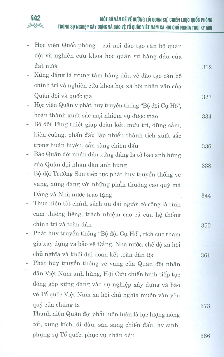 MỘT SỐ VẤN ĐỀ VỀ ĐƯỜNG LỐI QUÂN SỰ, CHIẾN LƯỢC QUỐC PHÒNG TRONG SỰ NGHIỆP XÂY DỰNG VÀ BẢO VỆ TỔ QUỐC VIỆT NAM XÃ HỘI CHỦ NGHĨA THỜI KỲ MỚI – Nguyễn Phú Trọng - NXB Chính Trị Quốc Gia Sự Thật.