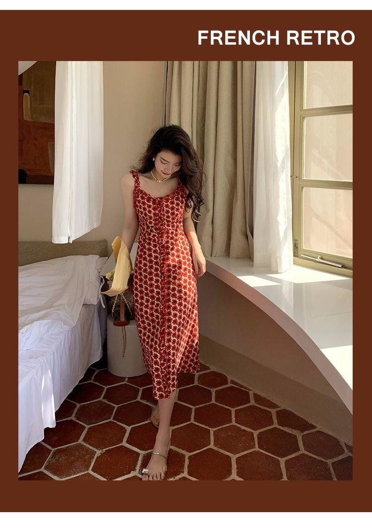 DIYIWEI Tea Break Dress Pháp Vintage Fairy Dress Nhỏ giảm tuổi Pure Sex Wind Sling Dress Nữ 2023 Summer Dress