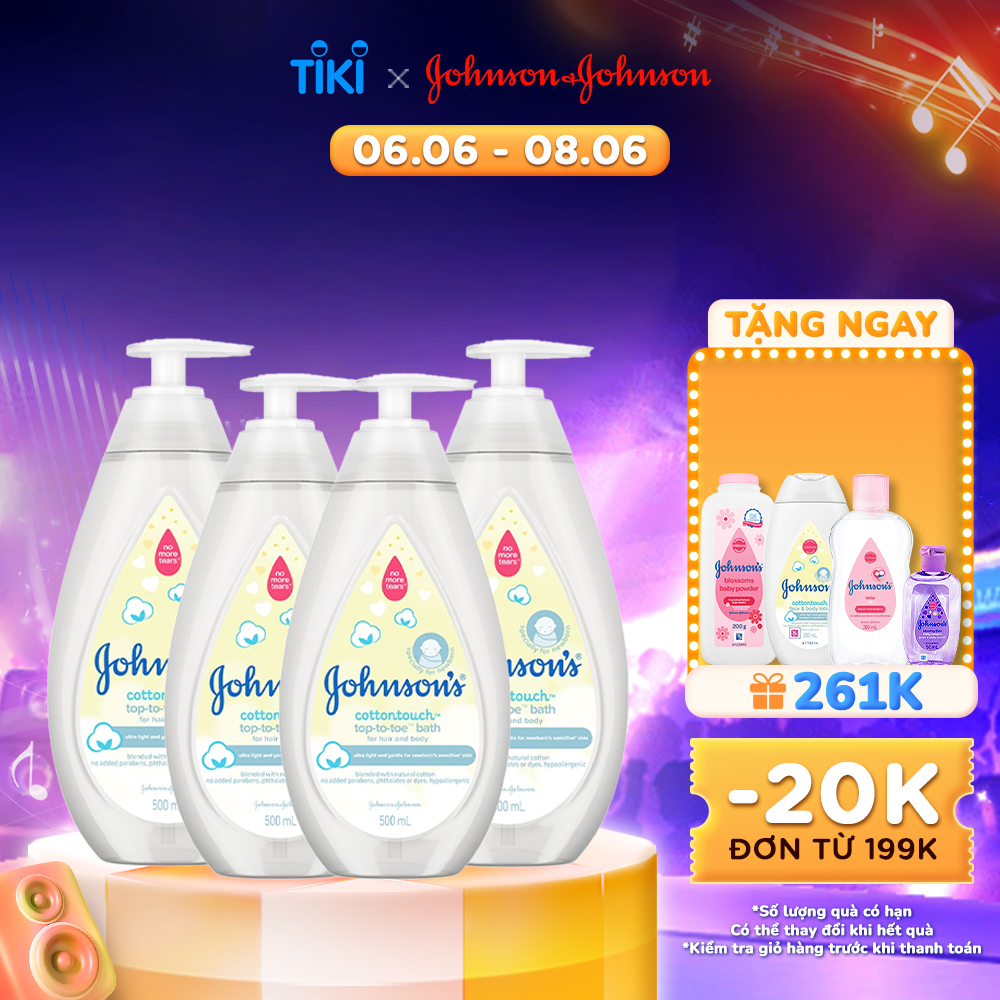 [BỘ 4 SIÊU RẺ] sữa tắm 2 trong 1 (gội+tắm toàn thân) mềm mịn Johnson' baby Bath Cotton Touch 500mlx4