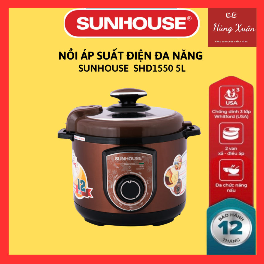 Nồi Áp Suất Điện Đa Năng Sunhouse SH1550 (5 Lít) - Nâu - Hàng chính hãng