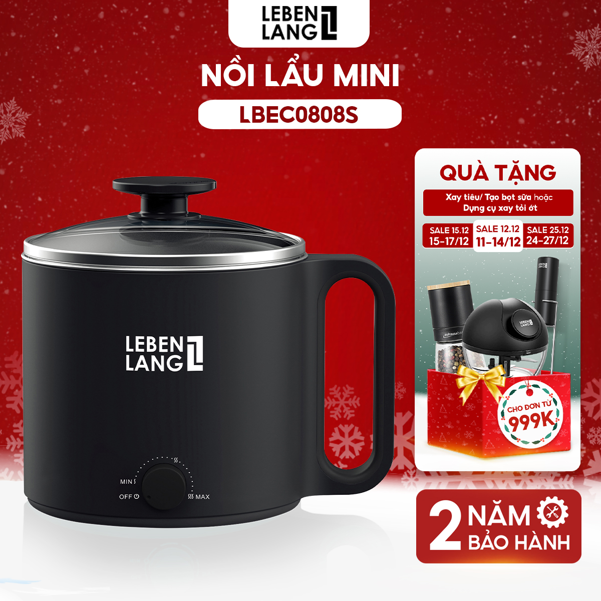 Nồi Lẩu Điện Mini Đa Năng Lebenlang Lbec0808 1500Ml - Hàng Chính Hãng - Màu Đen