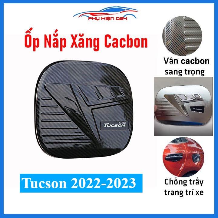 Ốp nắp xăng Tucson 2022-2023 vân cacbon, mạ crom bảo vệ chống trầy trang trí ô tô