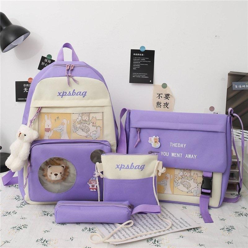 Set Balo 4 Món,, Balo Thời Trang Nam Nữ, Balo ulzzang Chống Thấm - COMBO 4 MÓN SƯ TỬ