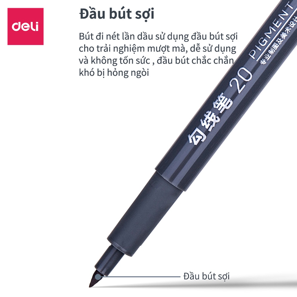 Set Bút Đi Nét Kỹ Thuật Nhiều Cỡ Ngòi Màu Đen Kháng Nước Caligraphy  Deli - Phù Hợp Vẽ Viền Tranh Phác Hoạ Vẽ Kiến Trúc Công Nghệ - S573