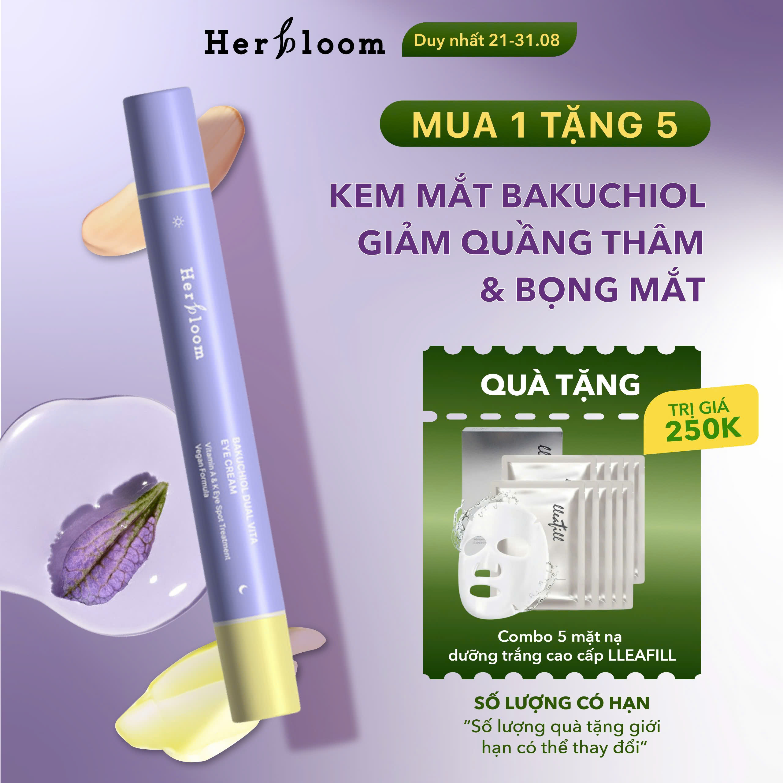 Kem Mắt Herbloom Chống Quầng Thâm Bakuchiol Dual Vita Eye Cream 2in1 (ngày &amp; đêm) 16ML