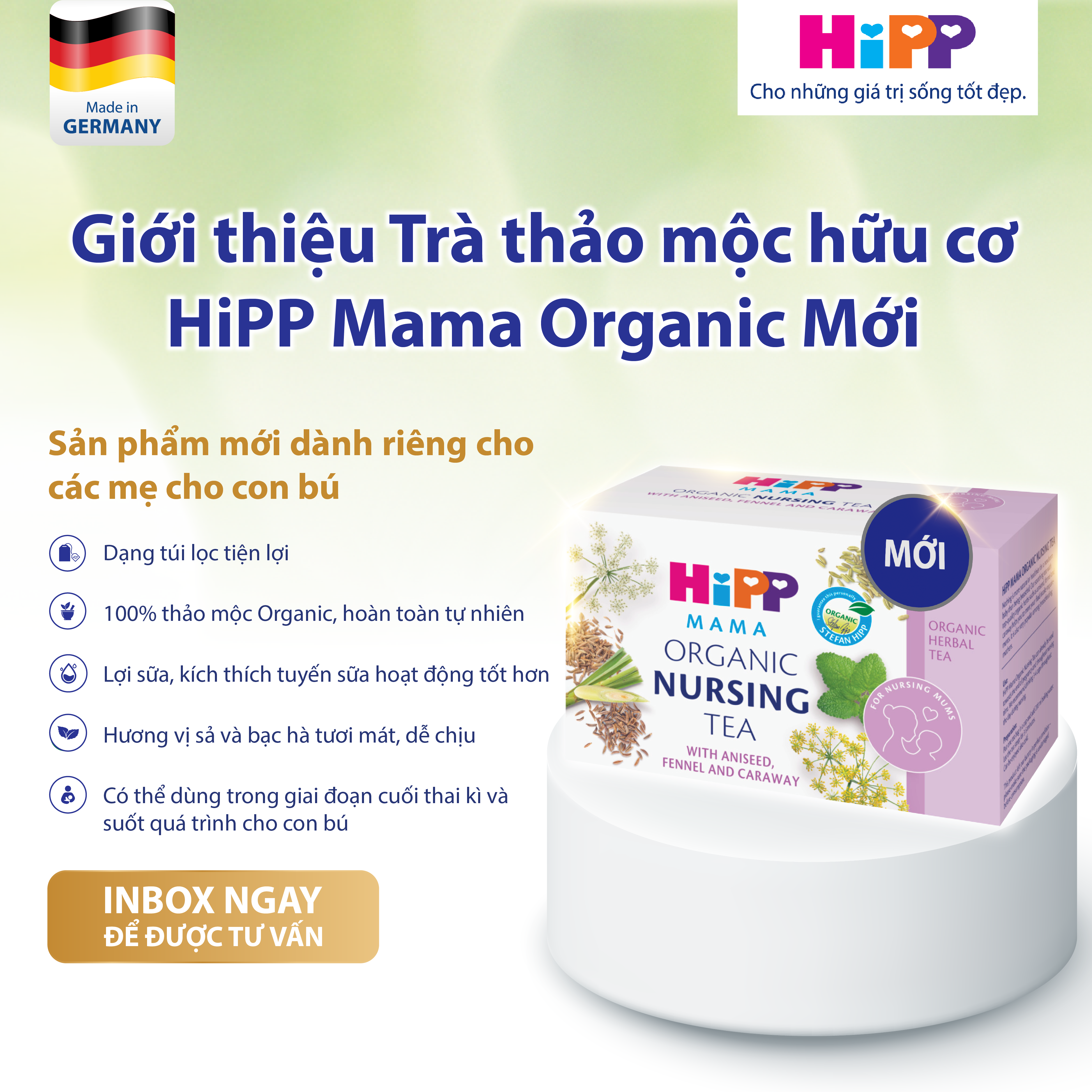 Combo 2 hộp Trà thảo mộc hữu cơ HiPP Mama dành cho mẹ cho con bú - giúp bồi bổ cơ thể, giải khát và lợi sữa