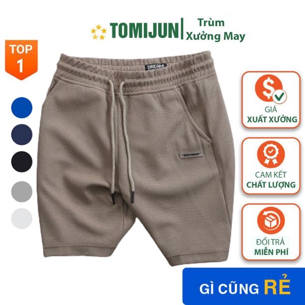 Quần short nam nữ logo cao su DREAM chất vải tổ ong mặc thoáng mát - Đen xám - M