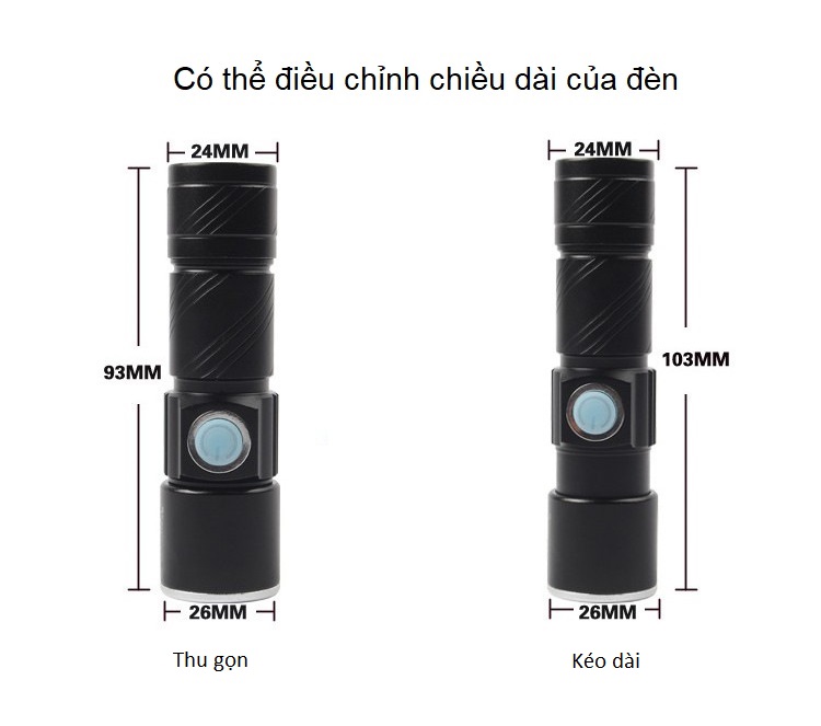 Đèn pin mini Q5 sạc USB ( NHỎ GỌN, SIÊU SÁNG )