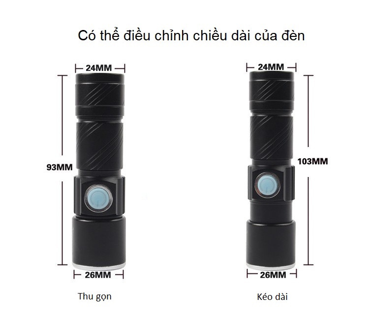 Đèn pin mini cầm tay siêu sáng, cổng sạc USB tiện dụng M5