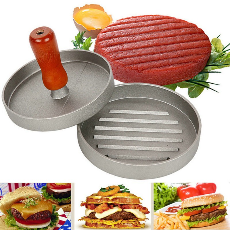 Khuân Ép Thịt  Làm Bánh Hamburger Tay Cầm Cán Gỗ