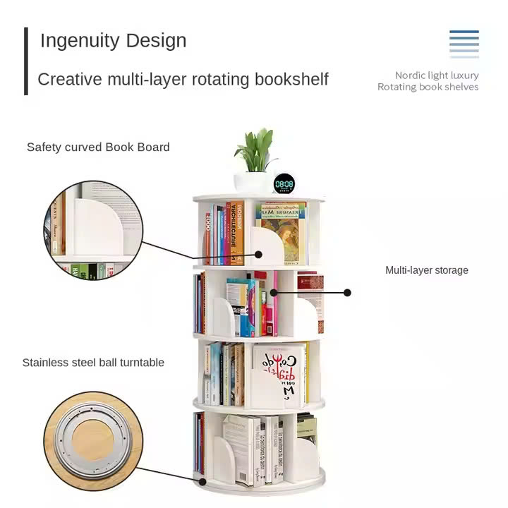 Kệ sách 4-5 tầng giá sách giá đỡ sàn sáng tạo xoay 360 độ giá sách bằng gỗ cho trẻ em sử dụng tại nhà